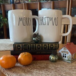 Rae Dunn “Merry Christmas” White Mugs Set of Two (2)